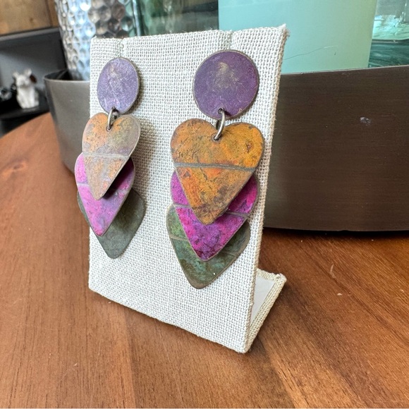 Vintage Multicolor Heart Drop Earrings - Picture 3 of 10
